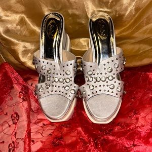 ITALIANA SILVER RHINESTONE WEDGE SANDALS